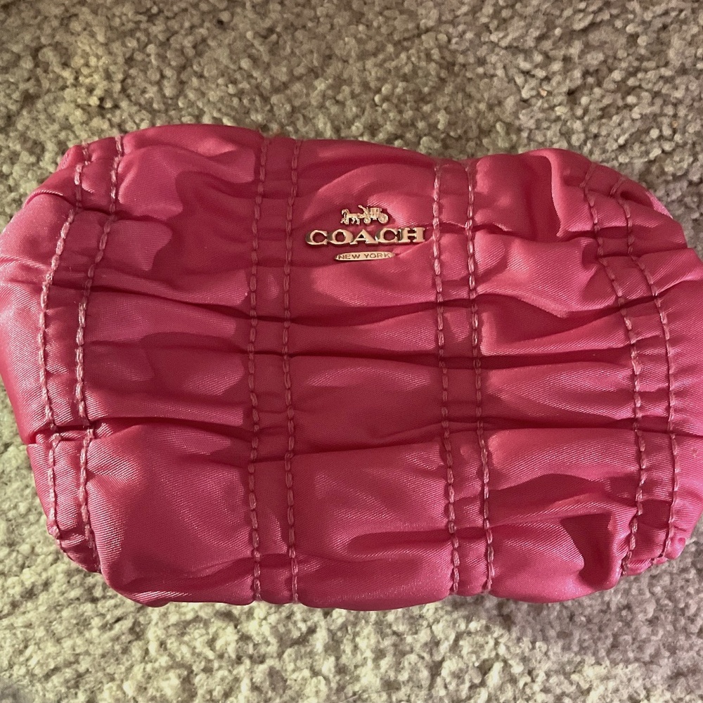 COACH Boxy Cosmetic/Makeup Case - Ruched Nylon - Confetti Pink